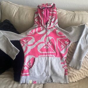 Roxy Pink & Gray Graphic Zip Hoodie